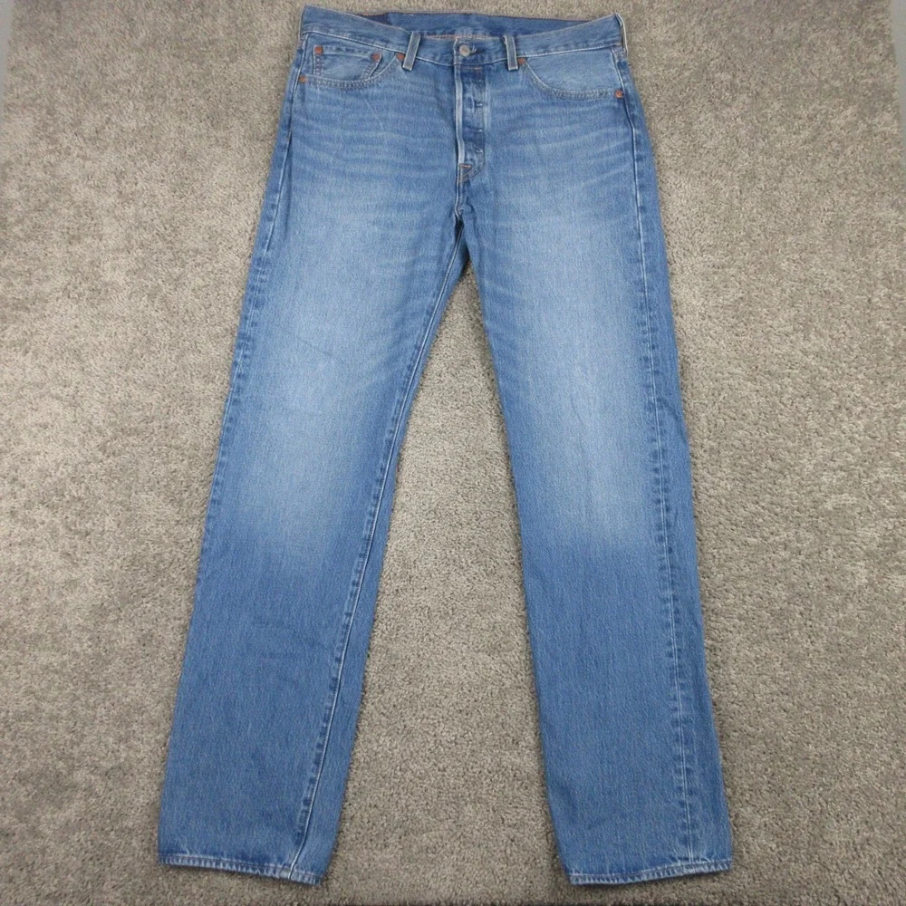Levis Jeans Mens 33x34 Blue 501 Button Fly Original Straight Faded Denim Pants